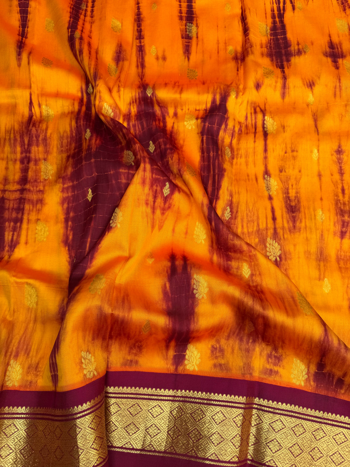 Shibori on pure silk handwoven Kanjeevaram saree