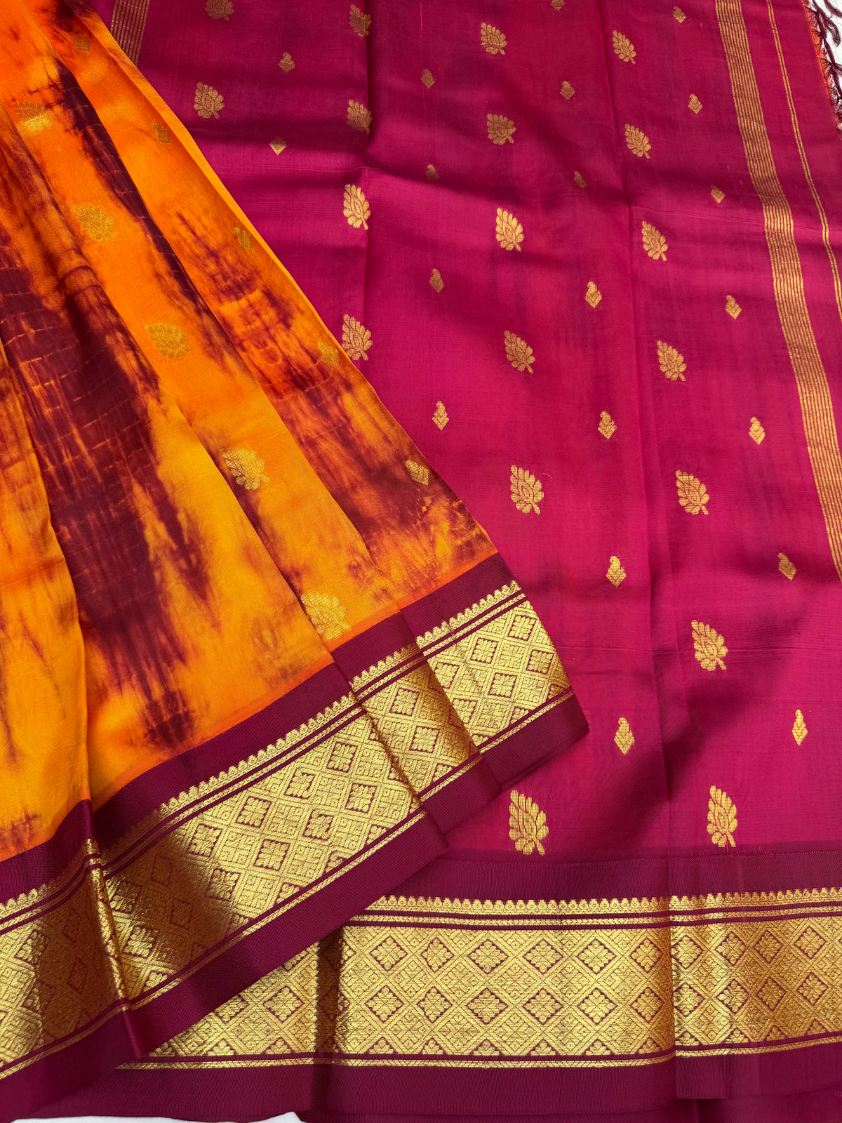 Shibori on pure silk handwoven Kanjeevaram saree