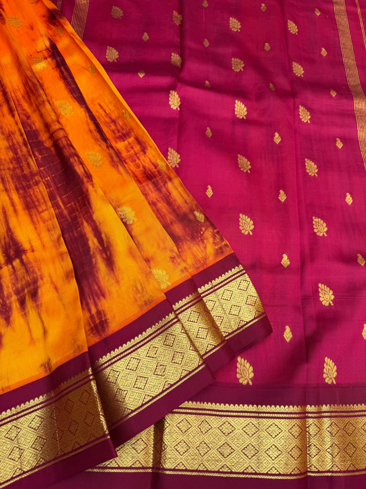 Shibori on pure silk handwoven Kanjeevaram saree