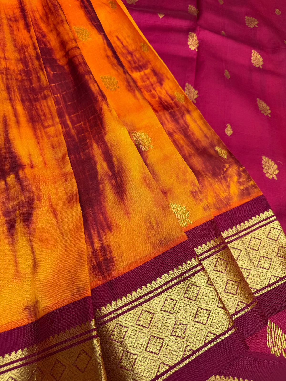 Shibori on pure silk handwoven Kanjeevaram saree