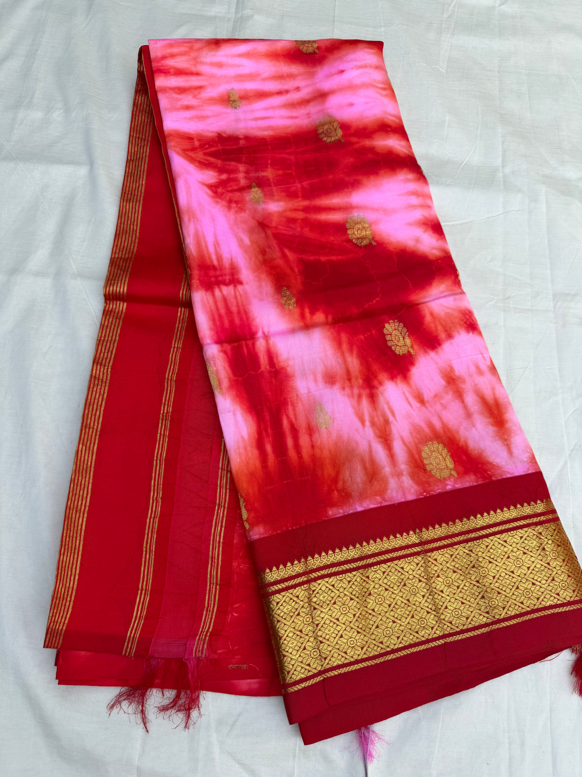 Shibori on pure silk handwoven Kanjeevaram saree