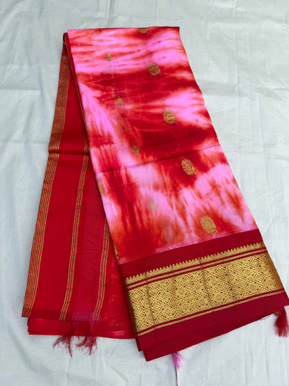 Shibori on pure silk handwoven Kanjeevaram saree