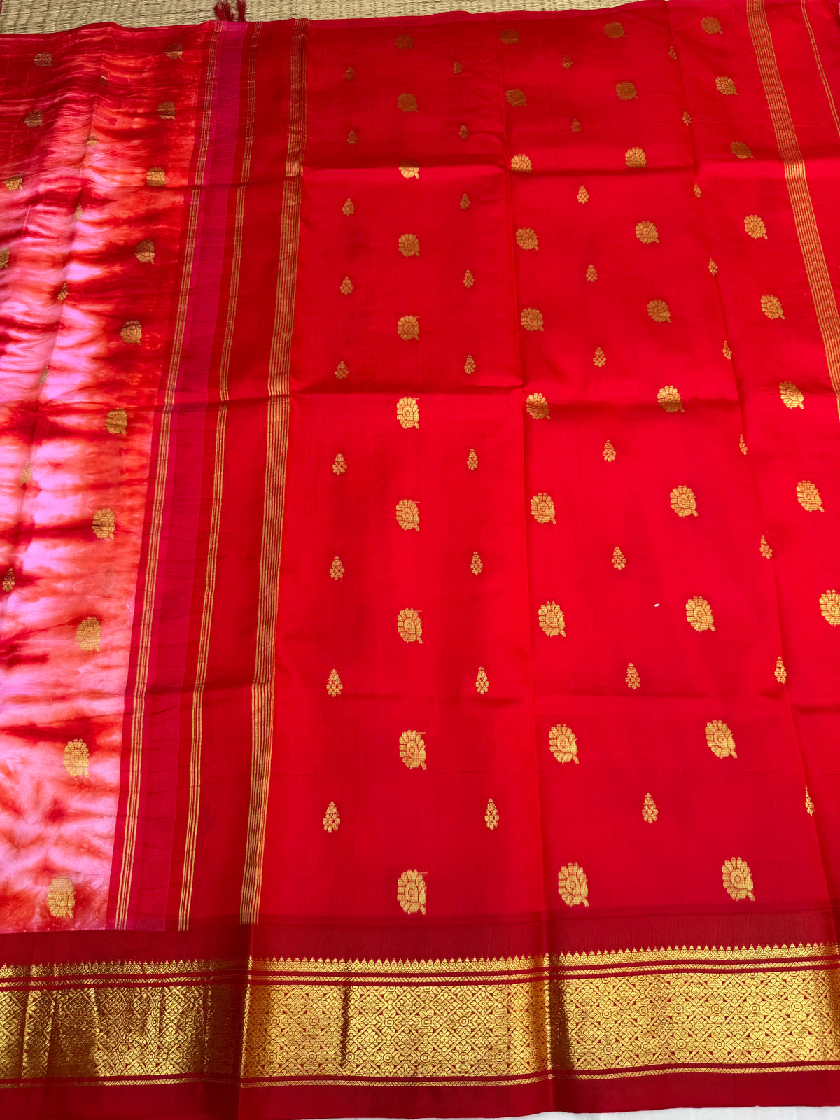 Shibori on pure silk handwoven Kanjeevaram saree