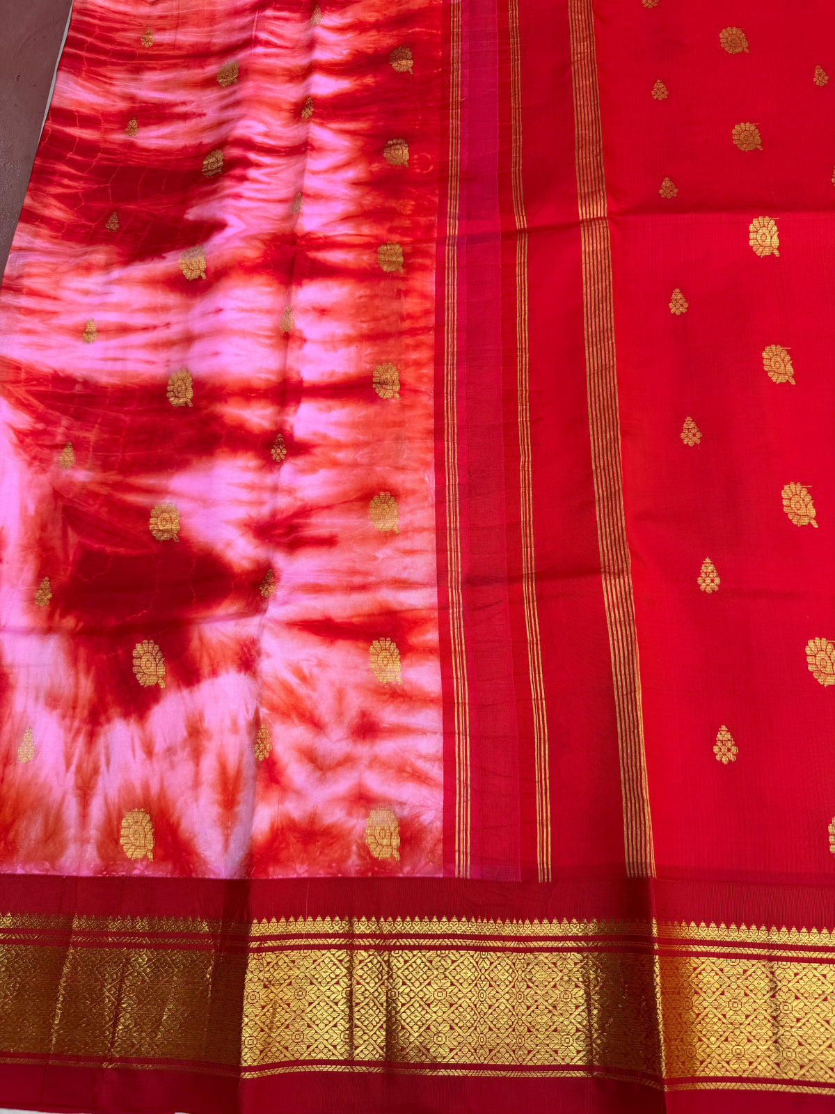Shibori on pure silk handwoven Kanjeevaram saree