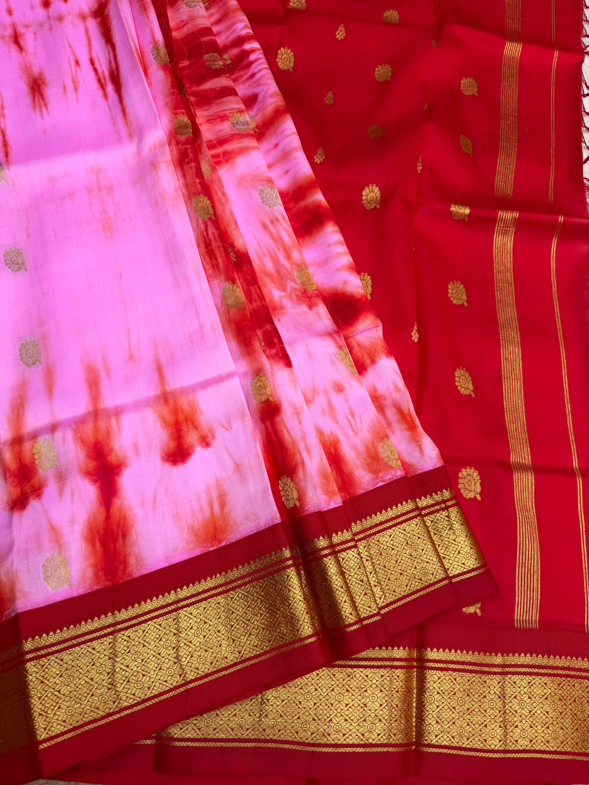 Shibori on pure silk handwoven Kanjeevaram saree