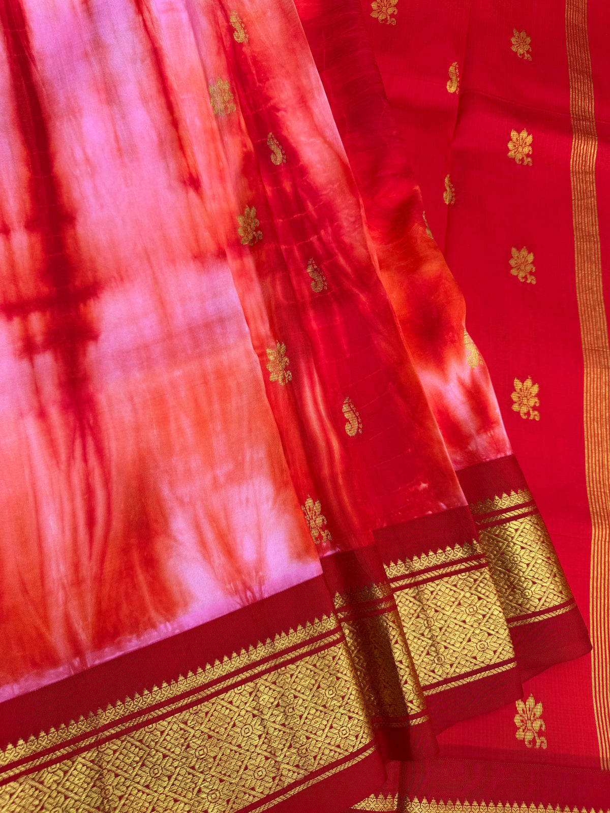 Shibori on pure silk handwoven Kanjeevaram saree