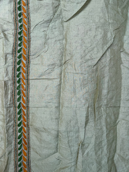 Tussar hand-knotted Bandhini with kantha embroidery