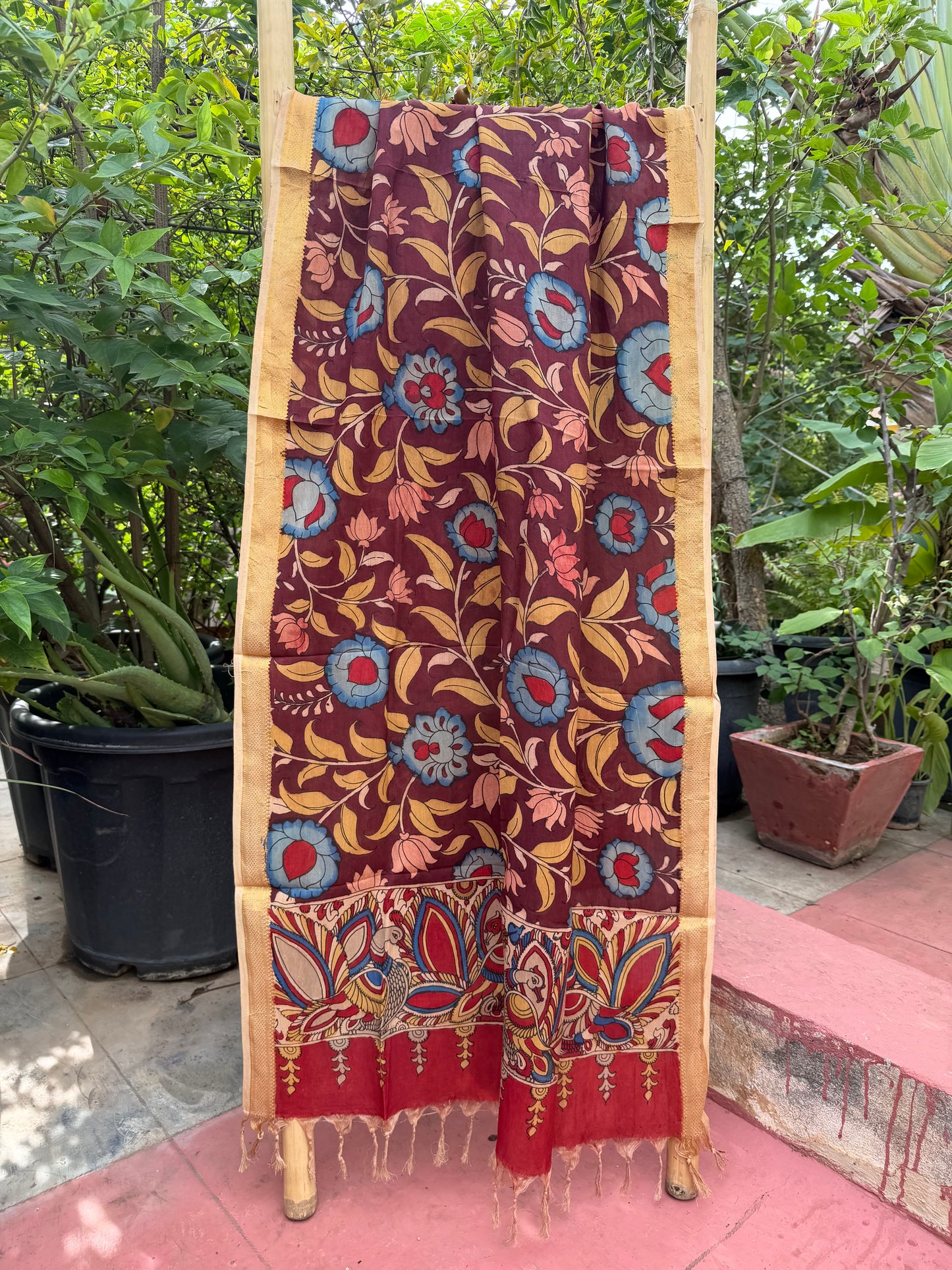 Bangalore silk penkalamkari dupatta