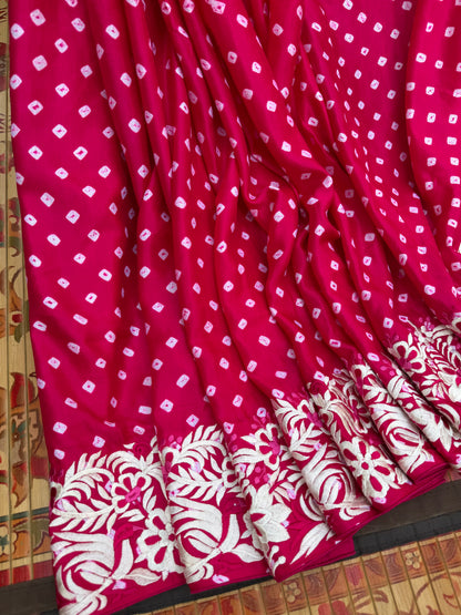 Gajji silk bandini with machine embroidery saree