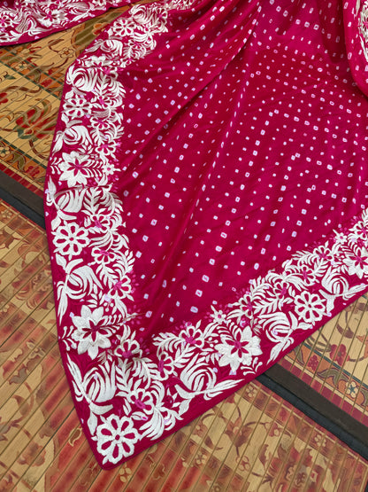 Gajji silk bandini with machine embroidery saree