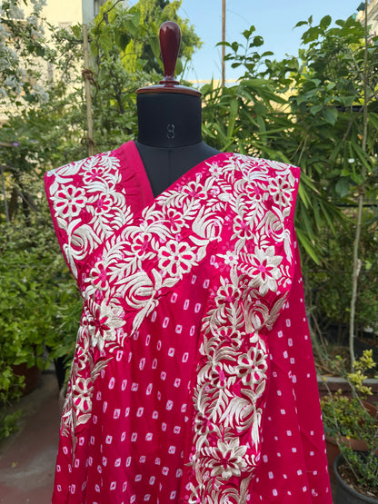 Gajji silk bandini with machine embroidery saree
