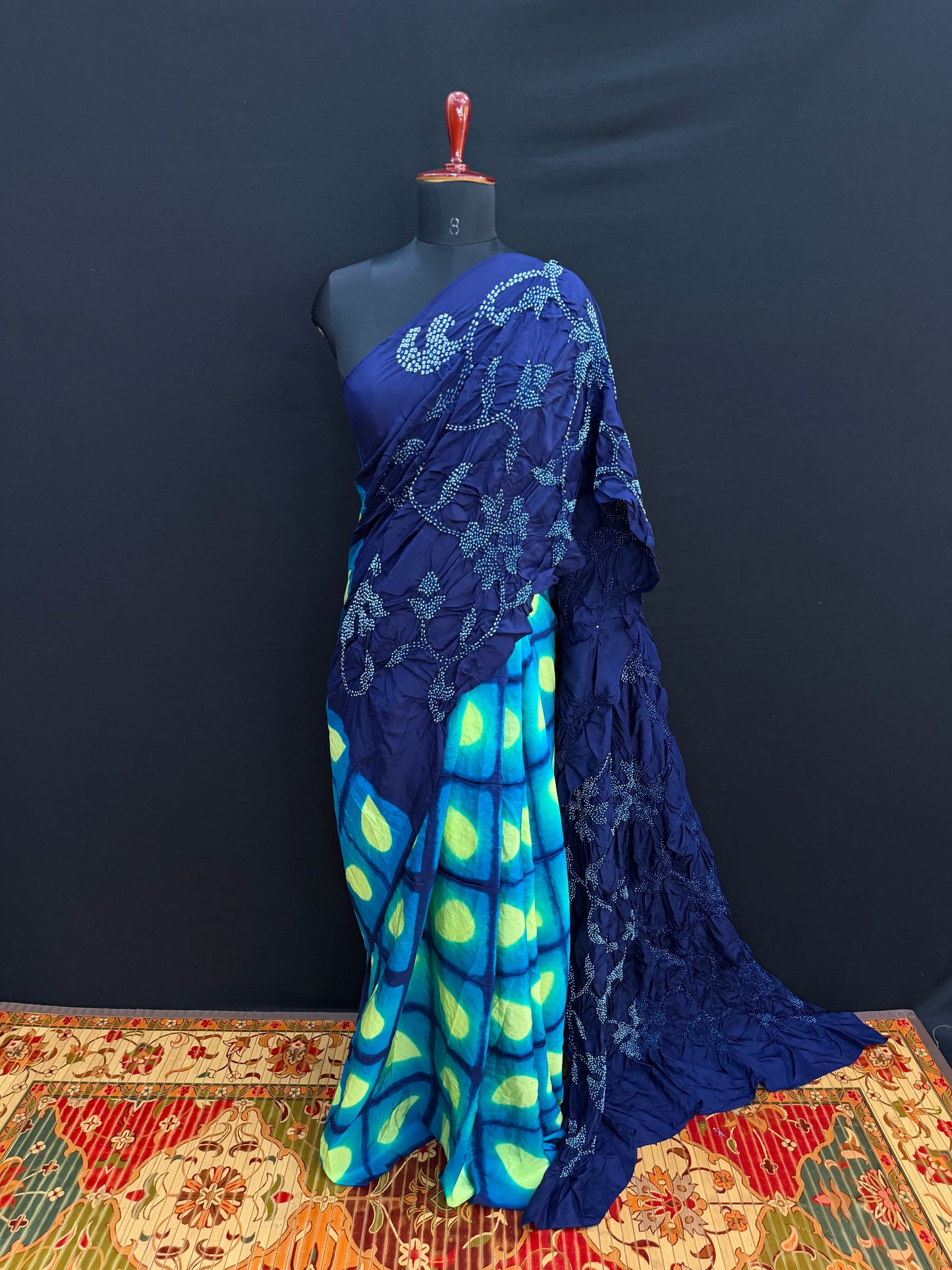 Habutai silk clamp dye with hand knotted rai bandhej saree