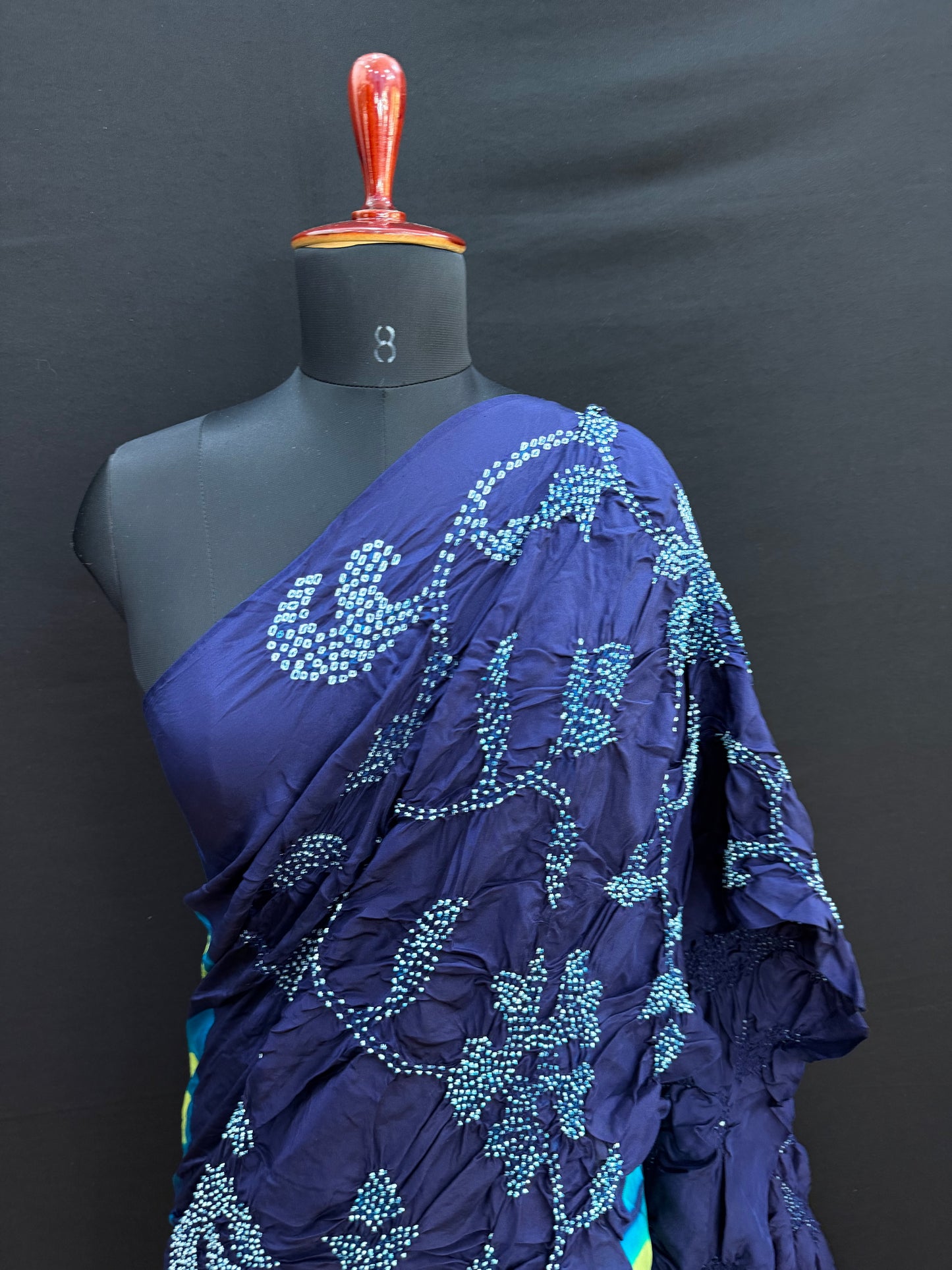 Habutai silk clamp dye with hand knotted rai bandhej saree