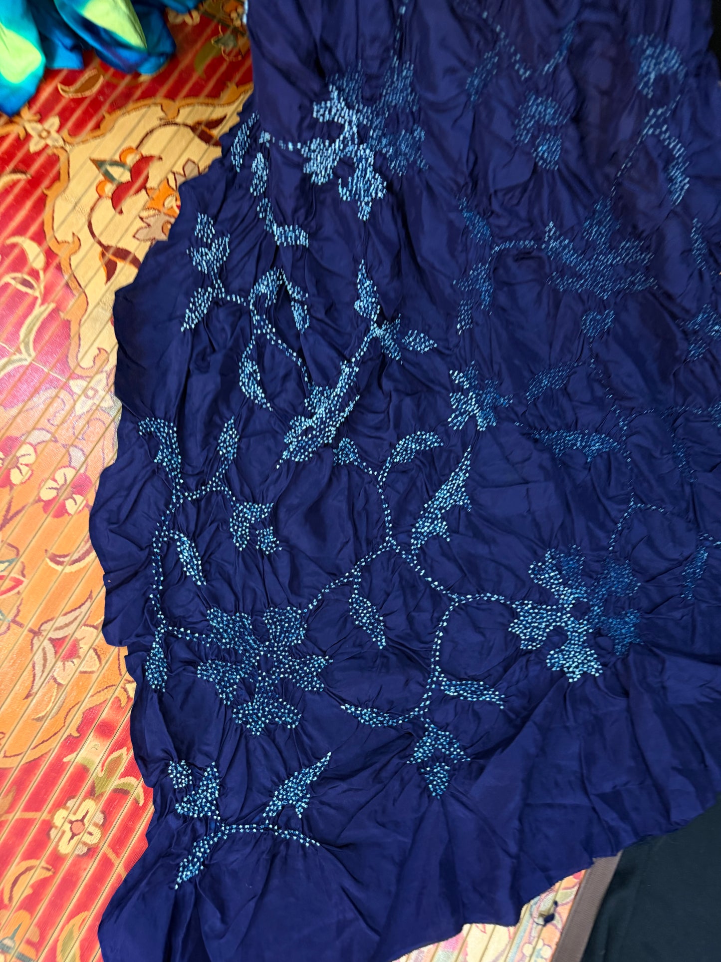 Habutai silk clamp dye with hand knotted rai bandhej saree