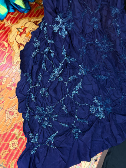 Habutai silk clamp dye with hand knotted rai bandhej saree