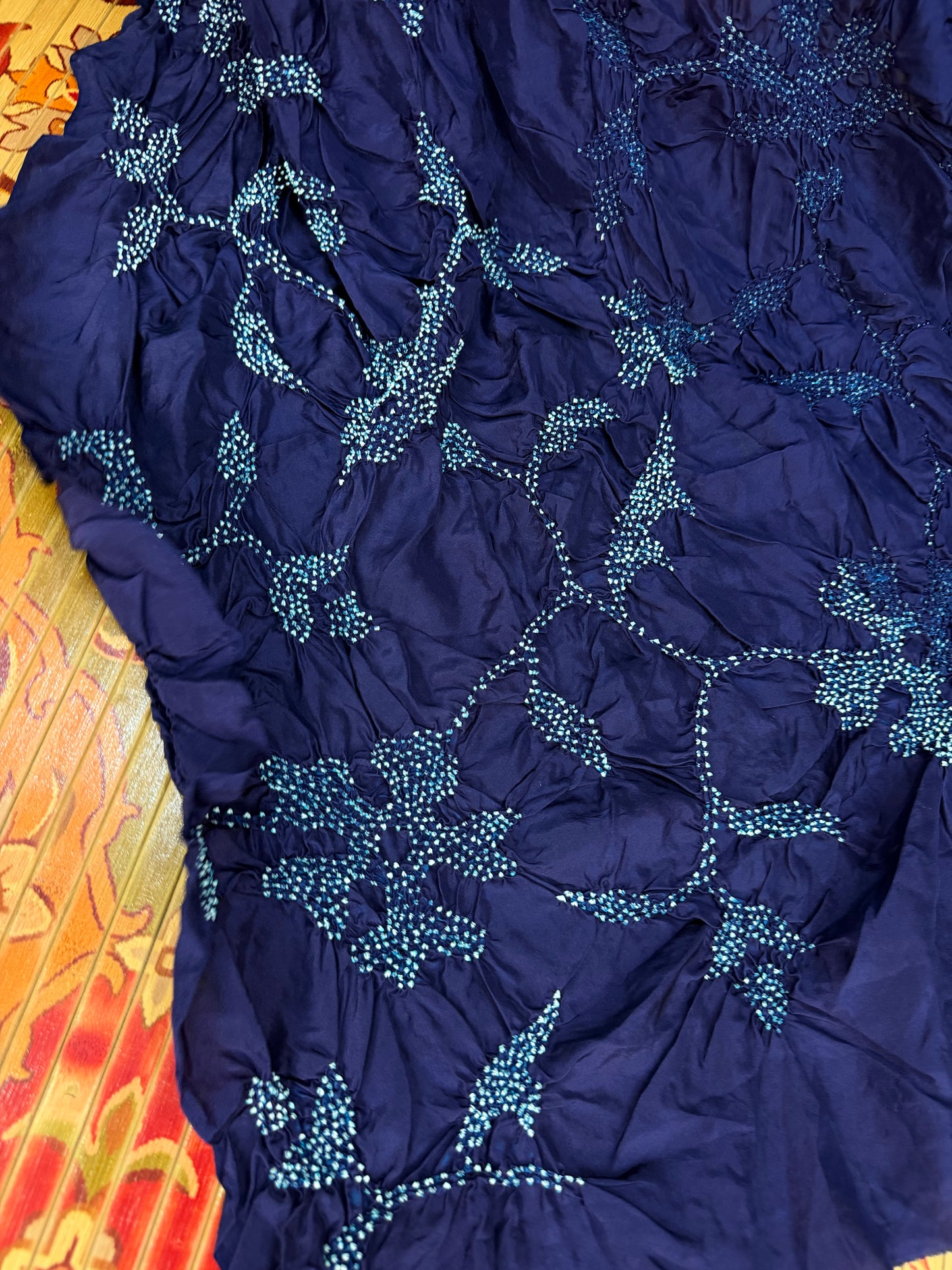 Habutai silk clamp dye with hand knotted rai bandhej saree