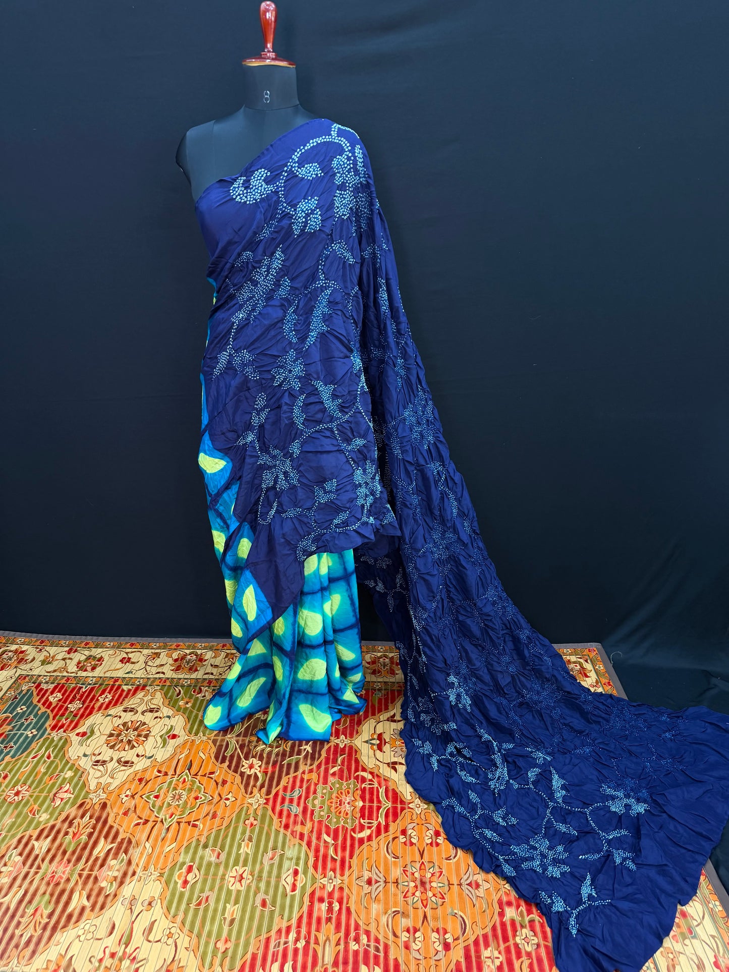Habutai silk clamp dye with hand knotted rai bandhej saree