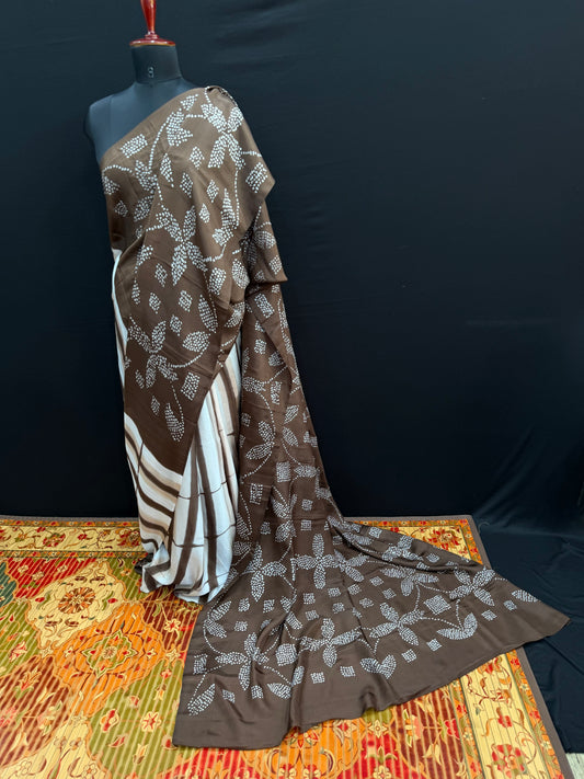 Habutai silk clamp dye with hand knotted rai bandhej saree