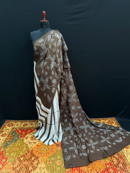 Habutai silk clamp dye with hand knotted rai bandhej saree