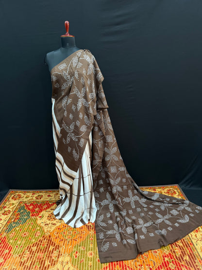 Habutai silk clamp dye with hand knotted rai bandhej saree