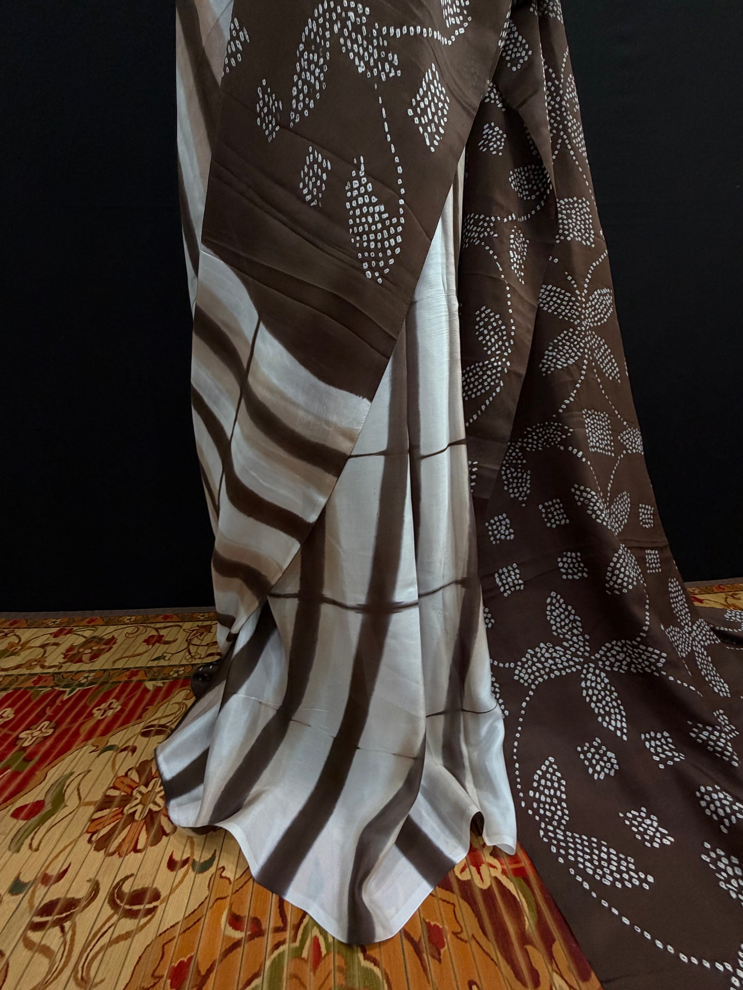 Habutai silk clamp dye with hand knotted rai bandhej saree