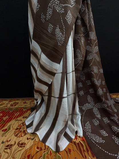 Habutai silk clamp dye with hand knotted rai bandhej saree