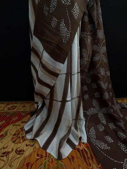 Habutai silk clamp dye with hand knotted rai bandhej saree