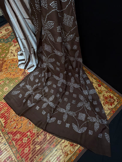 Habutai silk clamp dye with hand knotted rai bandhej saree