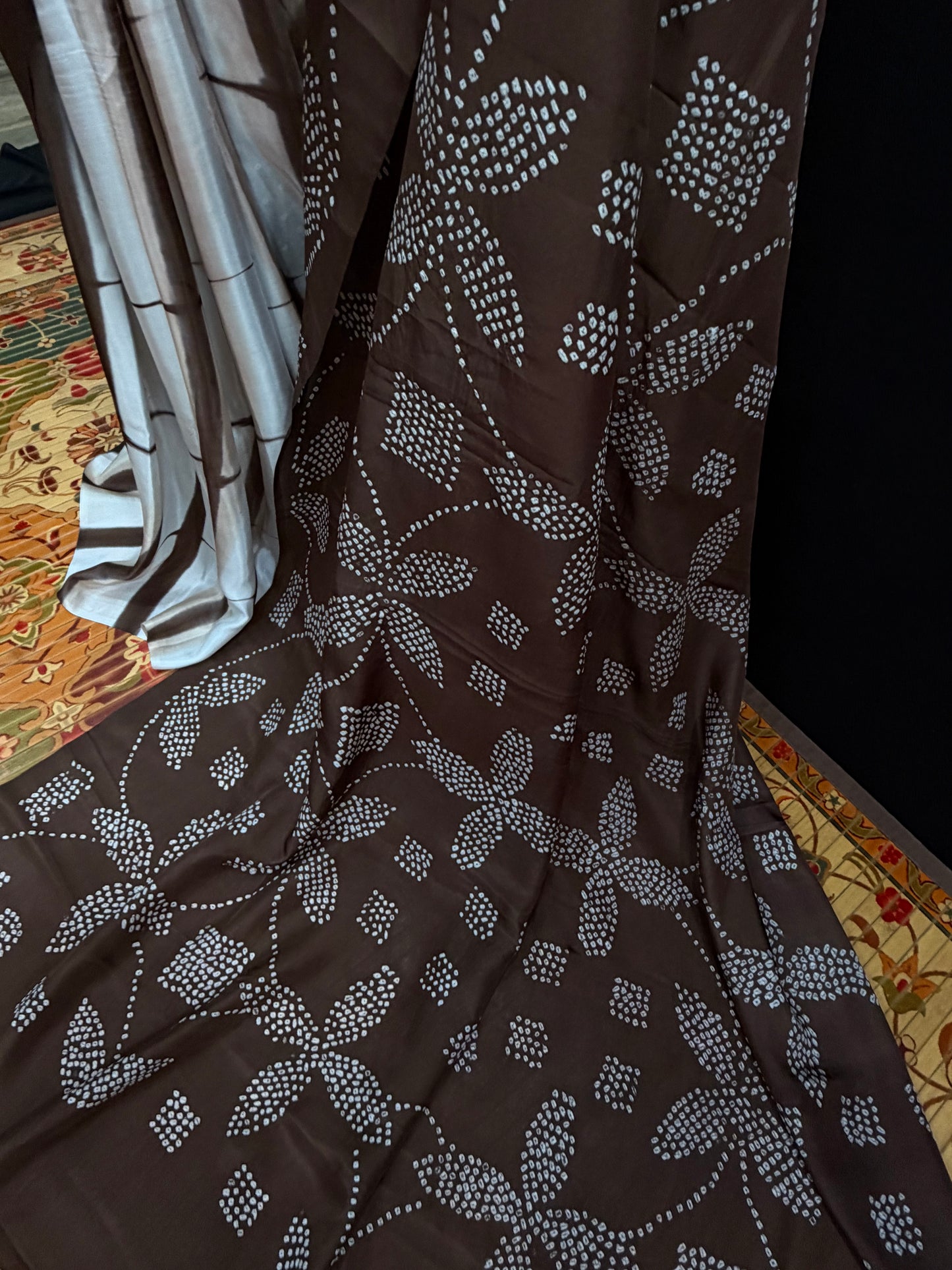 Habutai silk clamp dye with hand knotted rai bandhej saree