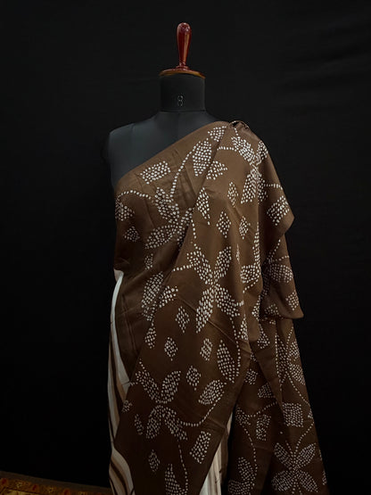 Habutai silk clamp dye with hand knotted rai bandhej saree