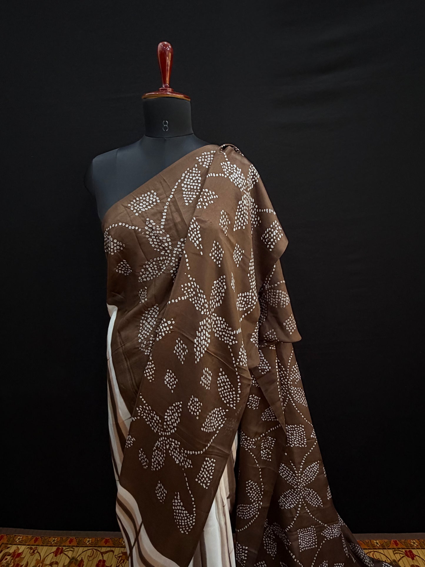 Habutai silk clamp dye with hand knotted rai bandhej saree