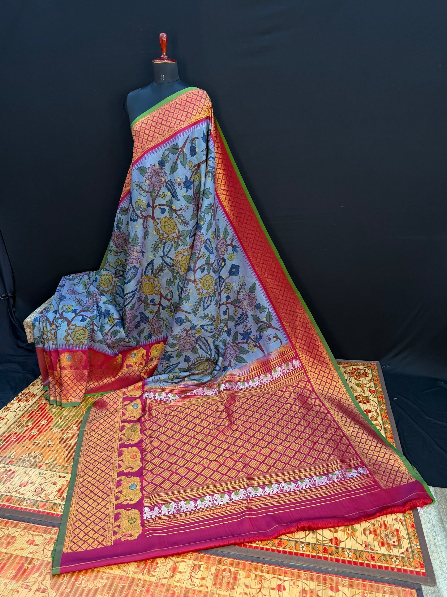 Gadwal silk penkalamkari saree
