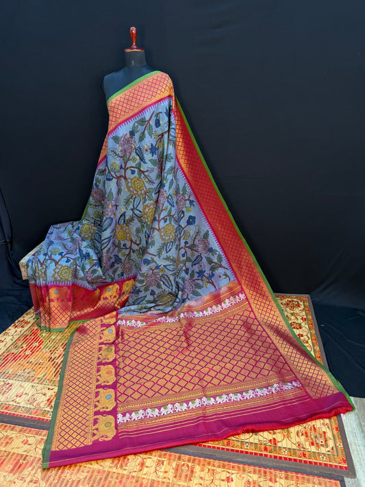Gadwal silk penkalamkari saree