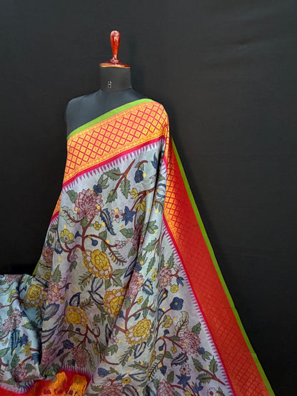 Gadwal silk penkalamkari saree
