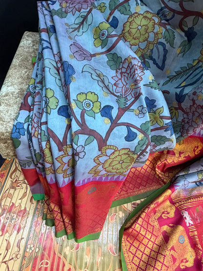 Gadwal silk penkalamkari saree