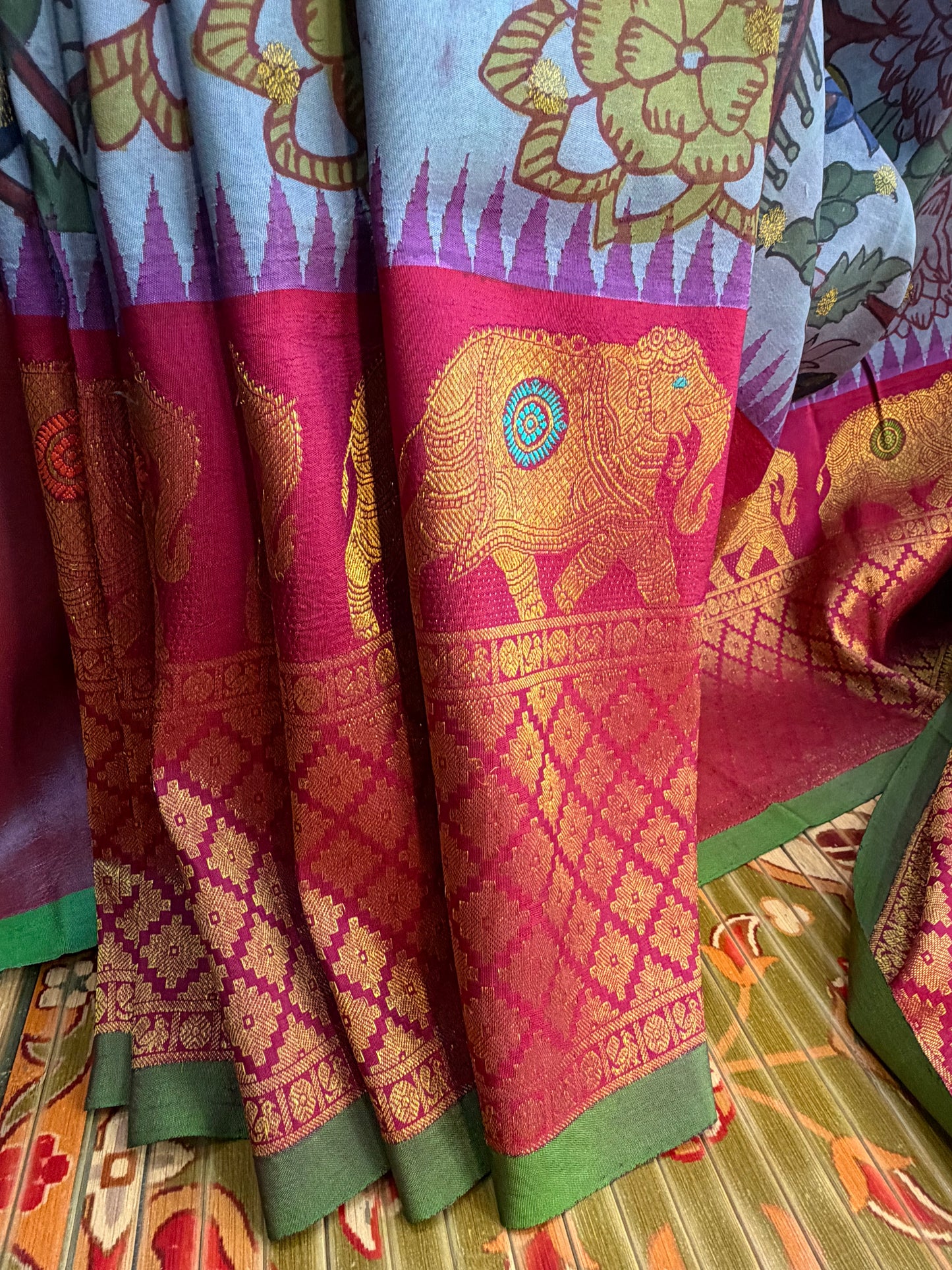 Gadwal silk penkalamkari saree
