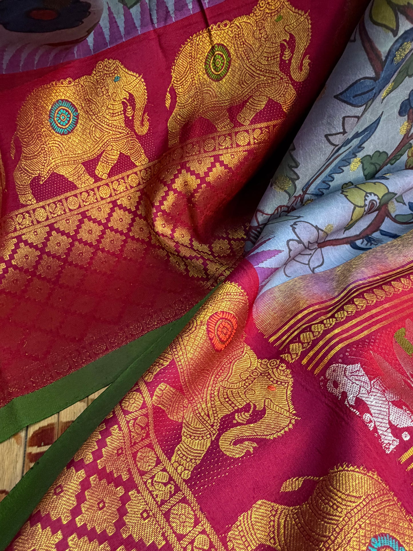 Gadwal silk penkalamkari saree
