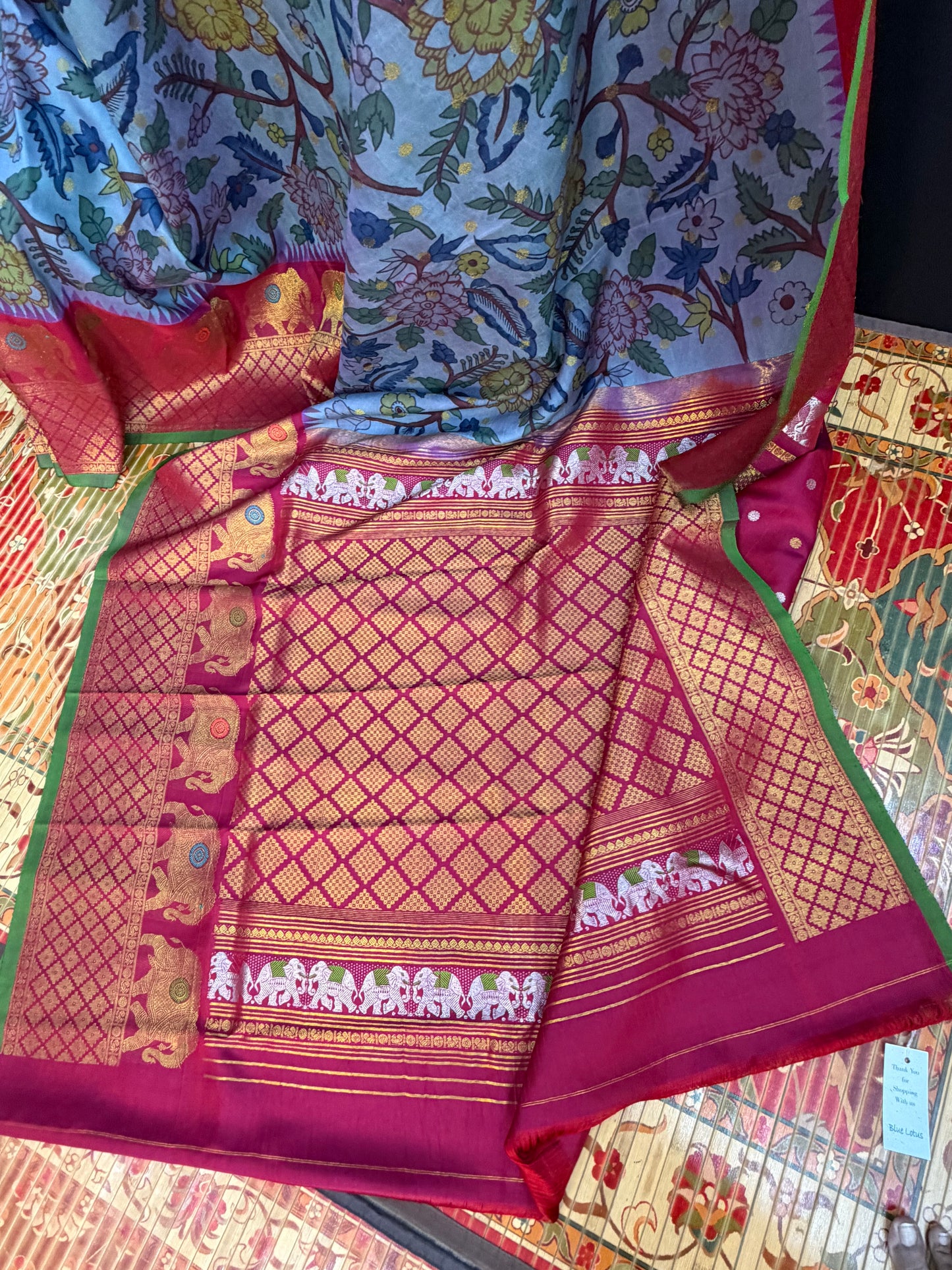 Gadwal silk penkalamkari saree