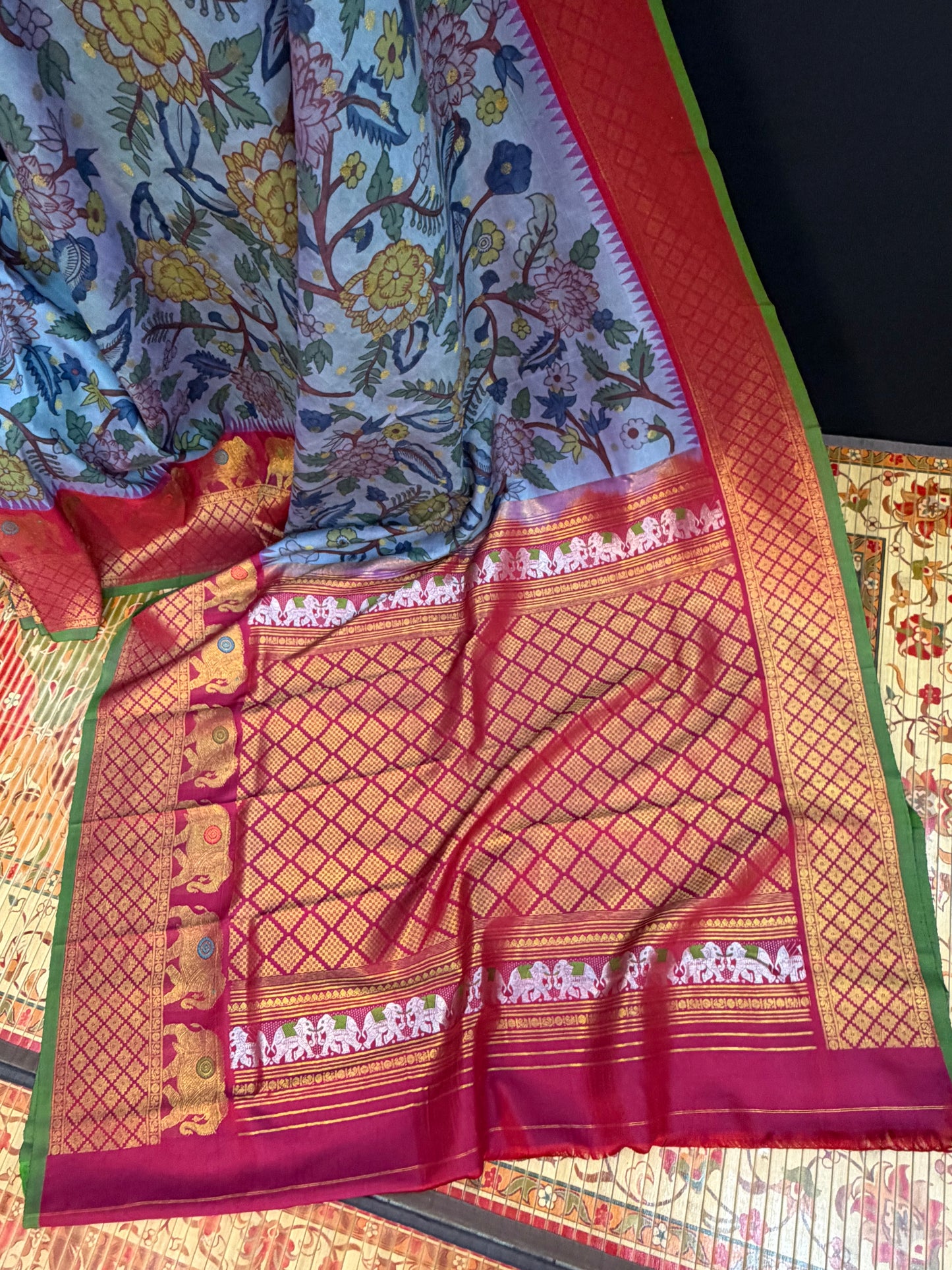 Gadwal silk penkalamkari saree