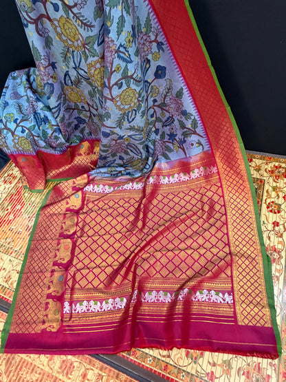 Gadwal silk penkalamkari saree