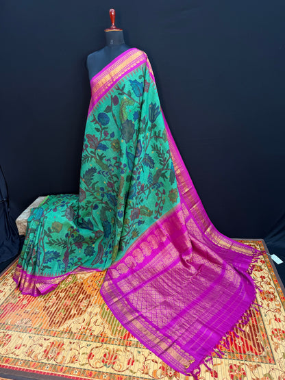 Gadwal silk penkalamkari saree