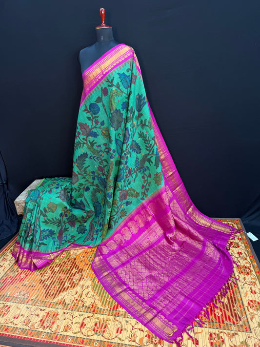 Gadwal silk penkalamkari saree