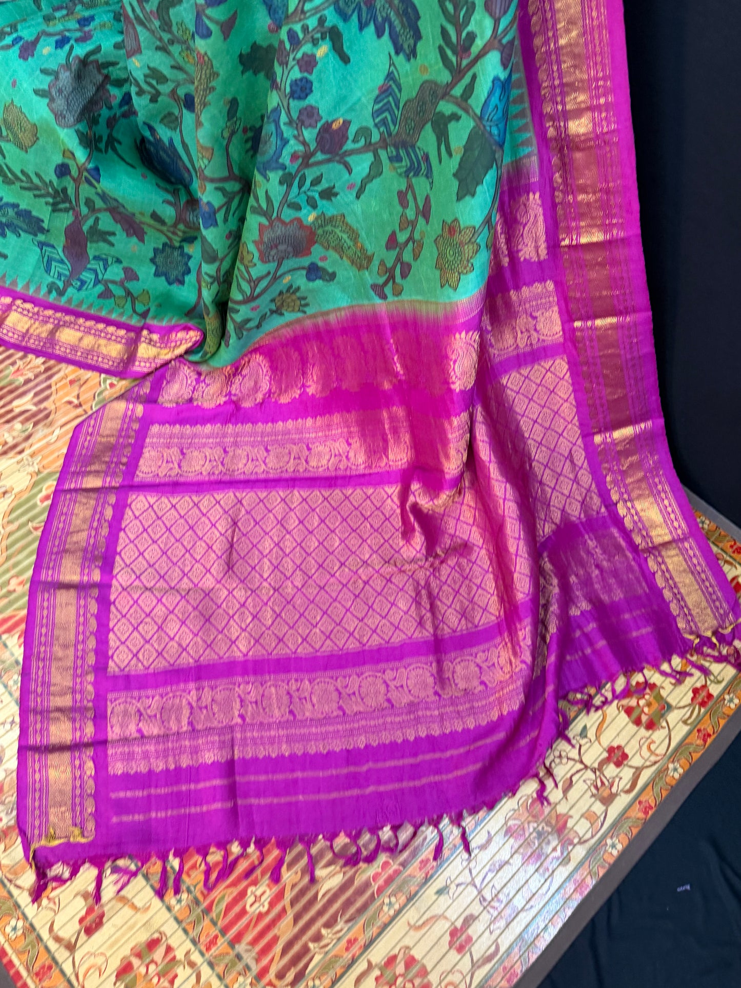 Gadwal silk penkalamkari saree