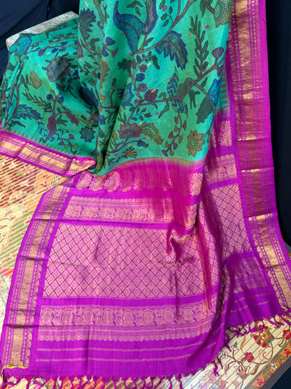 Gadwal silk penkalamkari saree