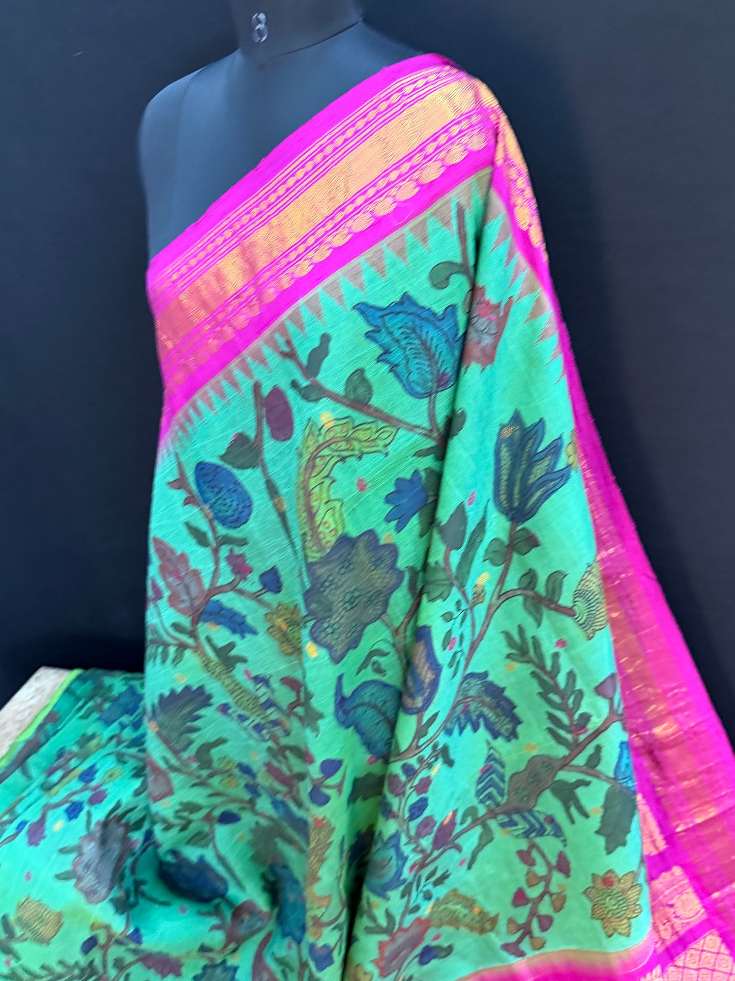Gadwal silk penkalamkari saree