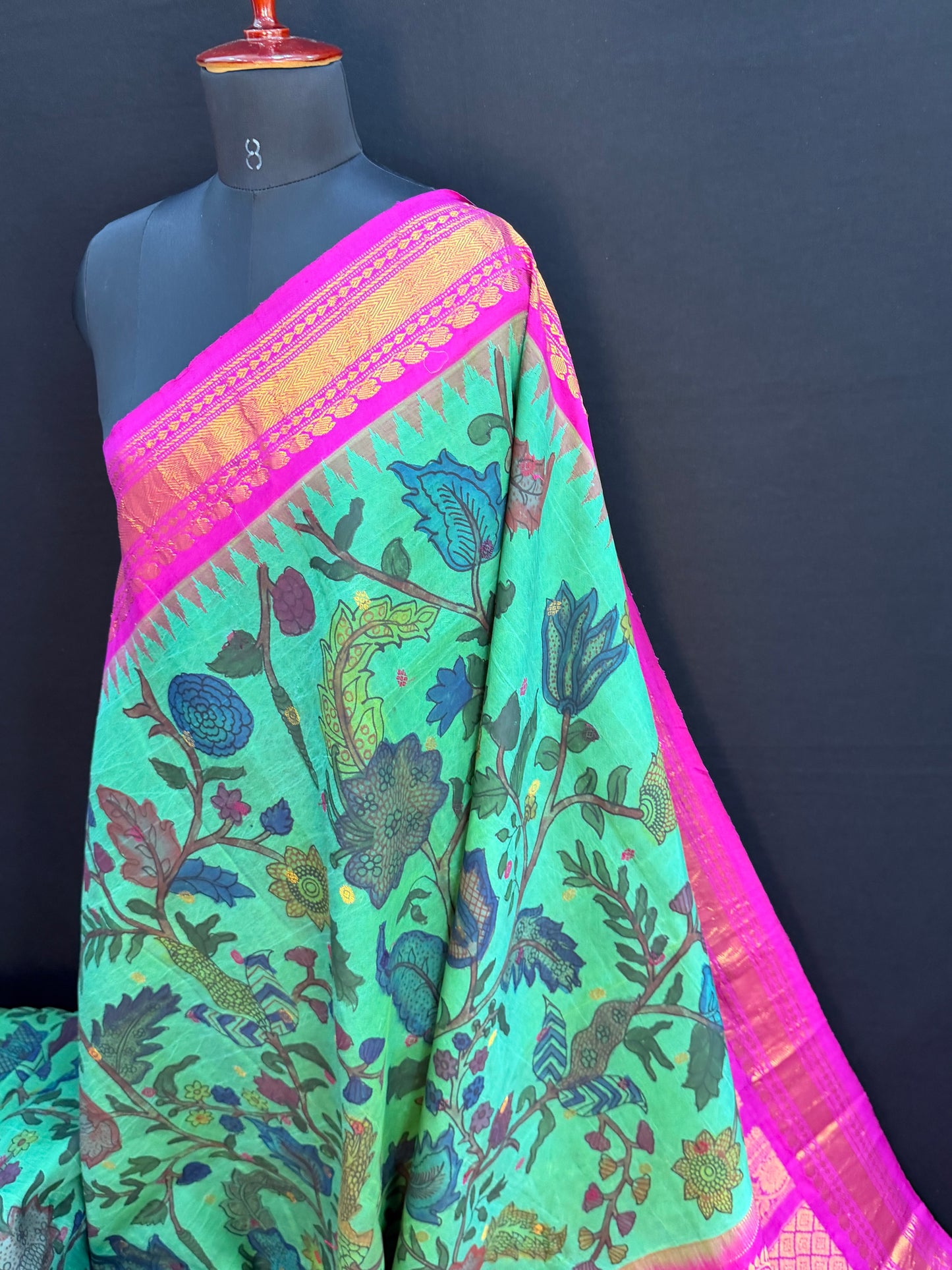 Gadwal silk penkalamkari saree