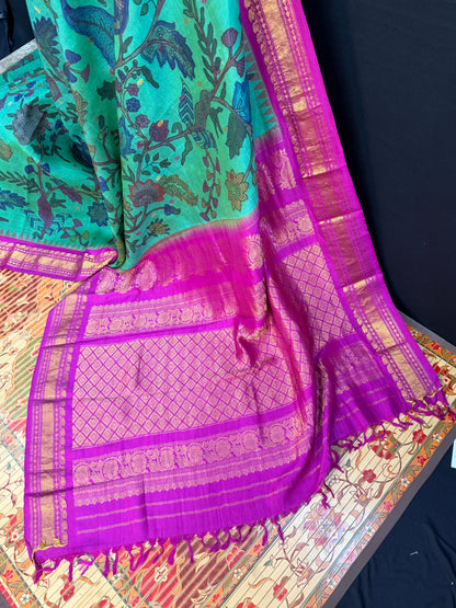 Gadwal silk penkalamkari saree