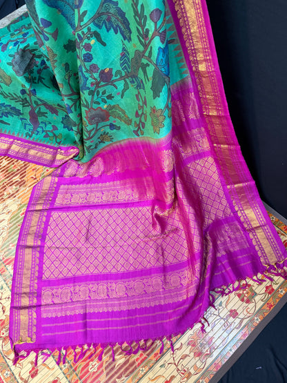 Gadwal silk penkalamkari saree
