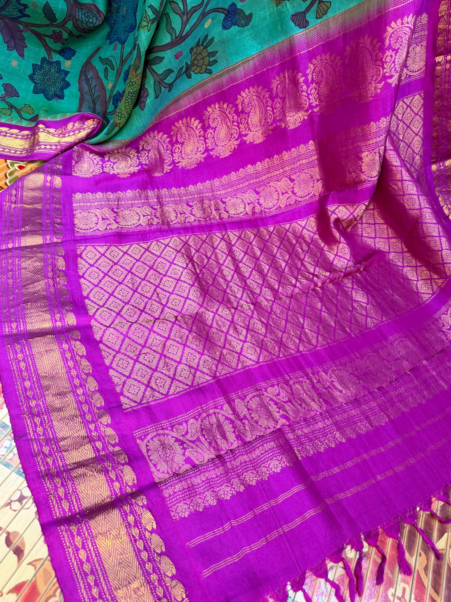 Gadwal silk penkalamkari saree