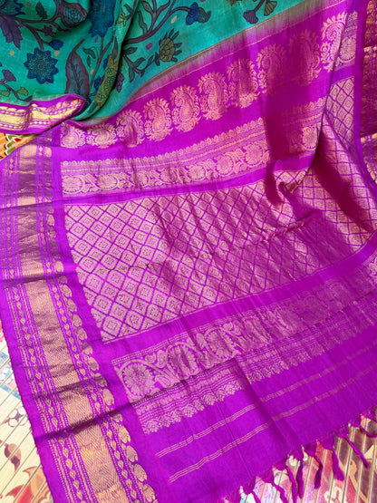 Gadwal silk penkalamkari saree